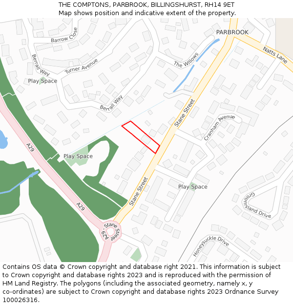 THE COMPTONS, PARBROOK, BILLINGSHURST, RH14 9ET: Location map and indicative extent of plot