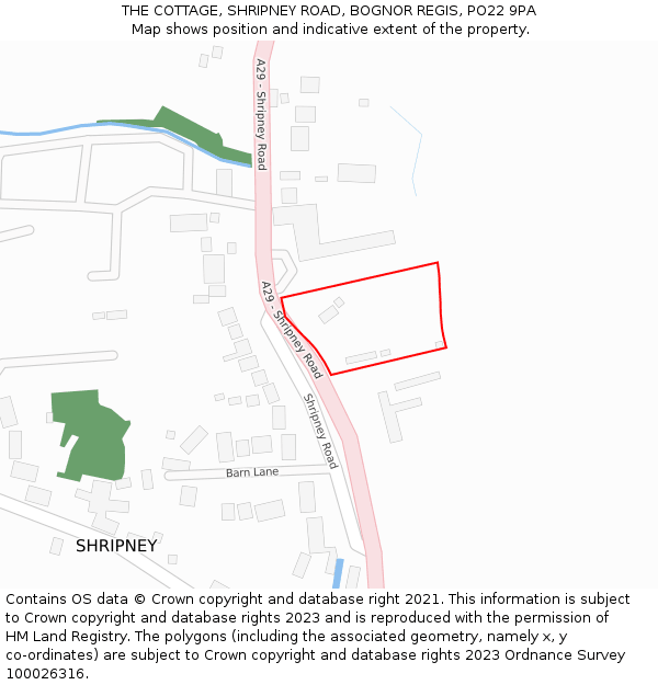 THE COTTAGE, SHRIPNEY ROAD, BOGNOR REGIS, PO22 9PA: Location map and indicative extent of plot