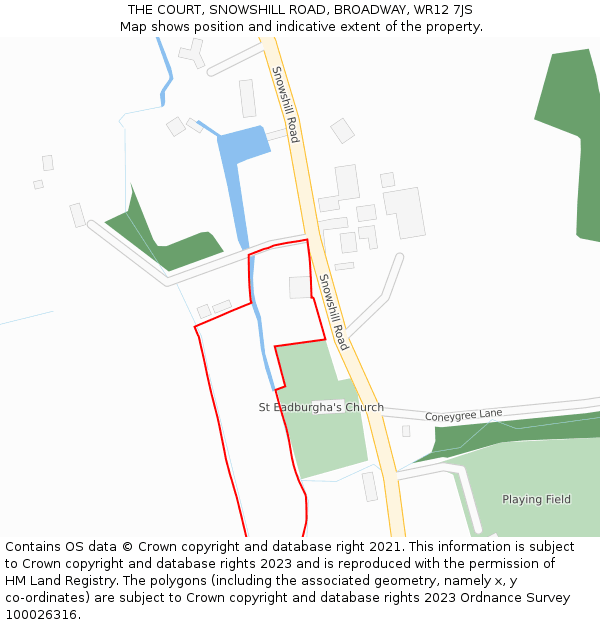 THE COURT, SNOWSHILL ROAD, BROADWAY, WR12 7JS: Location map and indicative extent of plot