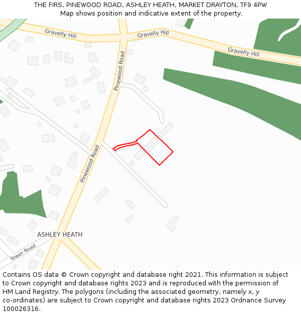 THE FIRS, PINEWOOD ROAD, ASHLEY HEATH, MARKET DRAYTON, TF9 4PW: Location map and indicative extent of plot