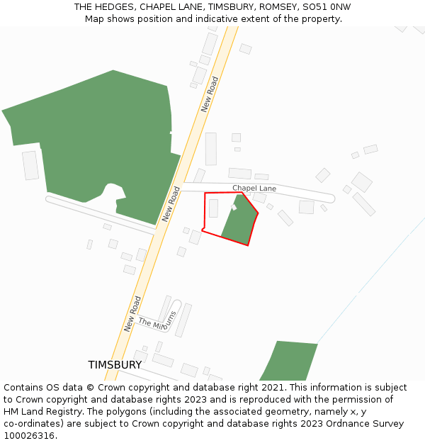 THE HEDGES, CHAPEL LANE, TIMSBURY, ROMSEY, SO51 0NW: Location map and indicative extent of plot