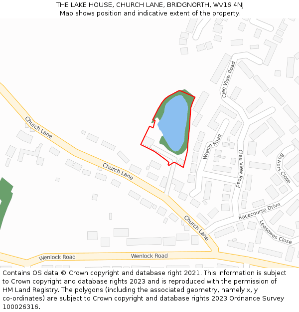 THE LAKE HOUSE, CHURCH LANE, BRIDGNORTH, WV16 4NJ: Location map and indicative extent of plot