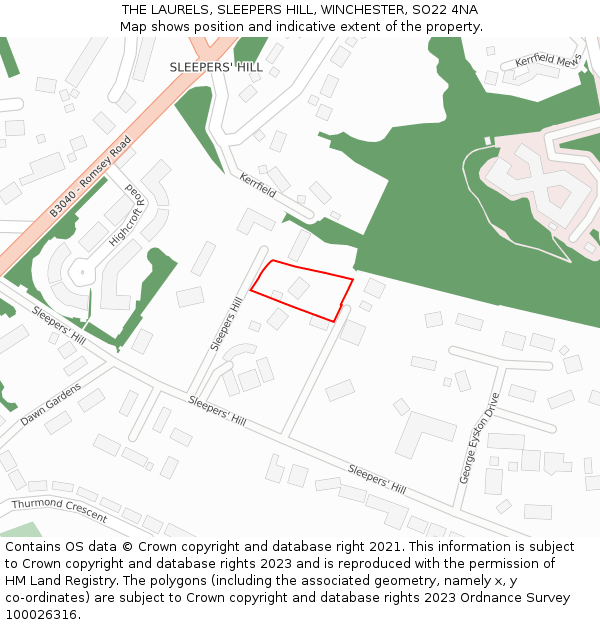 THE LAURELS, SLEEPERS HILL, WINCHESTER, SO22 4NA: Location map and indicative extent of plot