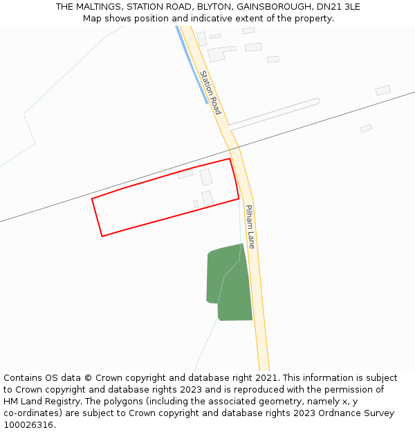 THE MALTINGS, STATION ROAD, BLYTON, GAINSBOROUGH, DN21 3LE: Location map and indicative extent of plot