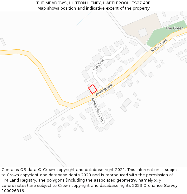 THE MEADOWS, HUTTON HENRY, HARTLEPOOL, TS27 4RR: Location map and indicative extent of plot