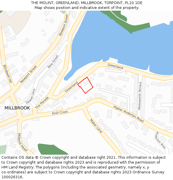 THE MOUNT, GREENLAND, MILLBROOK, TORPOINT, PL10 1DE: Location map and indicative extent of plot