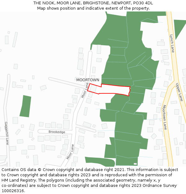 THE NOOK, MOOR LANE, BRIGHSTONE, NEWPORT, PO30 4DL: Location map and indicative extent of plot