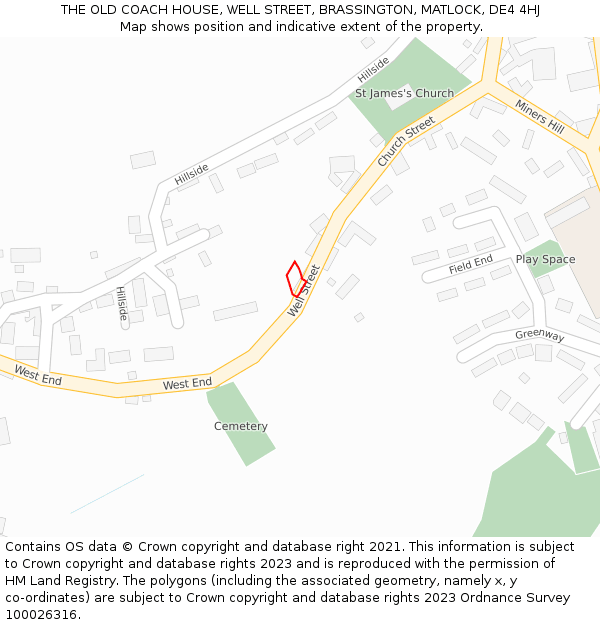 THE OLD COACH HOUSE, WELL STREET, BRASSINGTON, MATLOCK, DE4 4HJ: Location map and indicative extent of plot