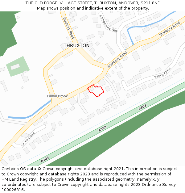 THE OLD FORGE, VILLAGE STREET, THRUXTON, ANDOVER, SP11 8NF: Location map and indicative extent of plot