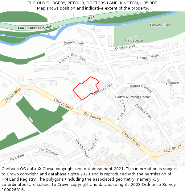 THE OLD SURGERY, PITFOUR, DOCTORS LANE, KINGTON, HR5 3BB: Location map and indicative extent of plot