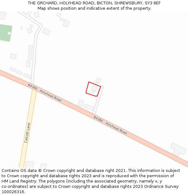 THE ORCHARD, HOLYHEAD ROAD, BICTON, SHREWSBURY, SY3 8EF: Location map and indicative extent of plot