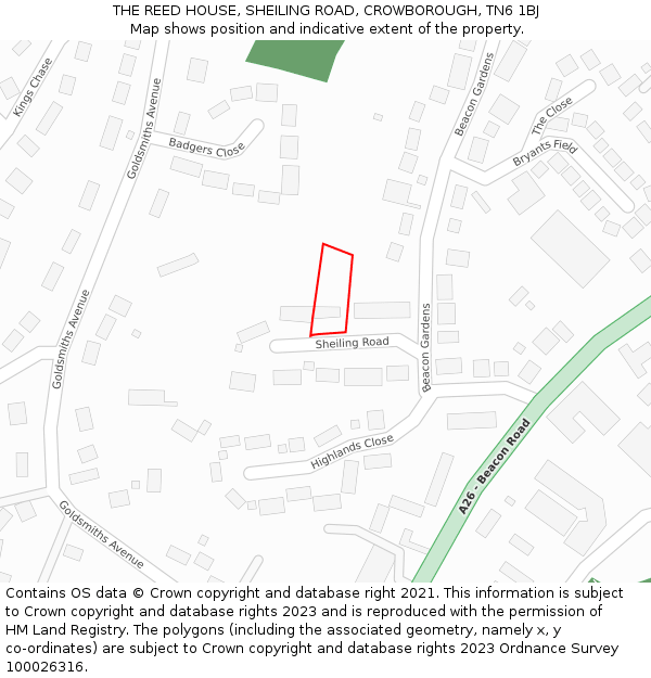 THE REED HOUSE, SHEILING ROAD, CROWBOROUGH, TN6 1BJ: Location map and indicative extent of plot