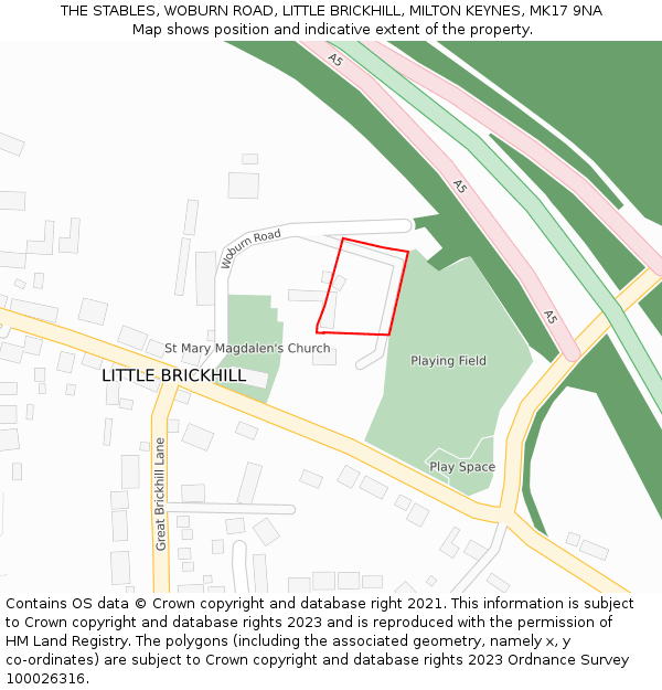 THE STABLES, WOBURN ROAD, LITTLE BRICKHILL, MILTON KEYNES, MK17 9NA: Location map and indicative extent of plot