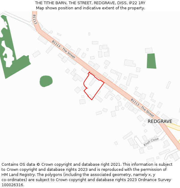 THE TITHE BARN, THE STREET, REDGRAVE, DISS, IP22 1RY: Location map and indicative extent of plot