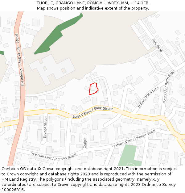 THORLIE, GRANGO LANE, PONCIAU, WREXHAM, LL14 1ER: Location map and indicative extent of plot