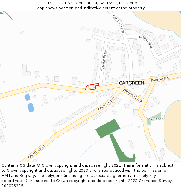 THREE GREENS, CARGREEN, SALTASH, PL12 6PA: Location map and indicative extent of plot