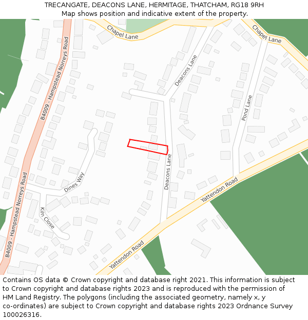 TRECANGATE, DEACONS LANE, HERMITAGE, THATCHAM, RG18 9RH: Location map and indicative extent of plot