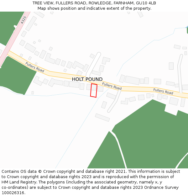 TREE VIEW, FULLERS ROAD, ROWLEDGE, FARNHAM, GU10 4LB: Location map and indicative extent of plot