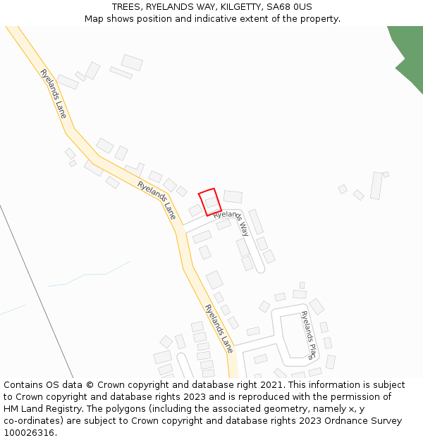 TREES, RYELANDS WAY, KILGETTY, SA68 0US: Location map and indicative extent of plot