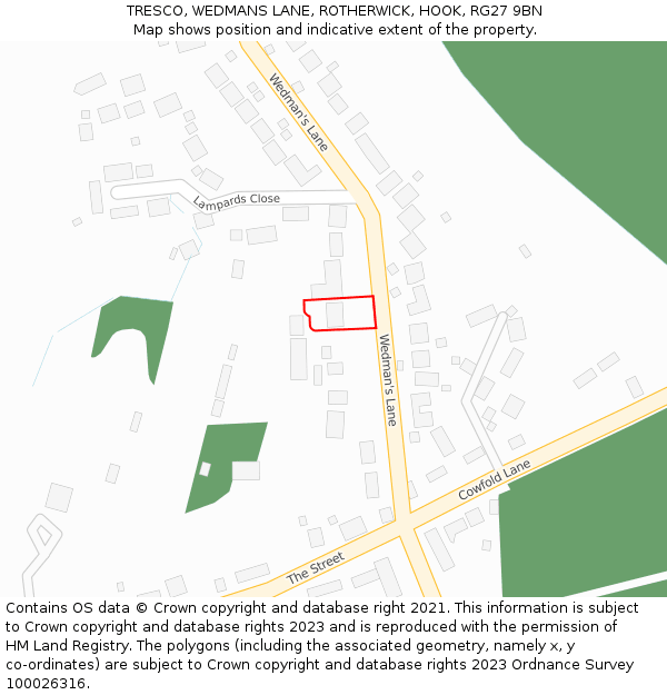 TRESCO, WEDMANS LANE, ROTHERWICK, HOOK, RG27 9BN: Location map and indicative extent of plot