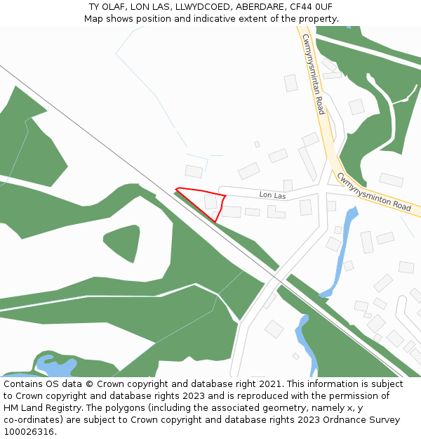 TY OLAF, LON LAS, LLWYDCOED, ABERDARE, CF44 0UF: Location map and indicative extent of plot