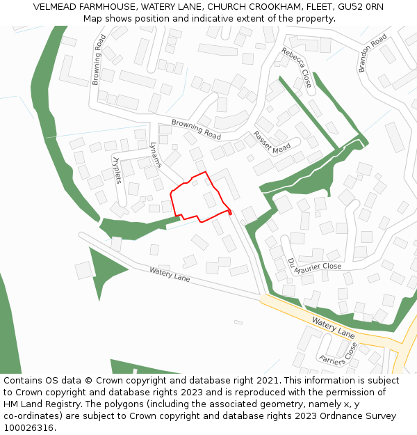 VELMEAD FARMHOUSE, WATERY LANE, CHURCH CROOKHAM, FLEET, GU52 0RN: Location map and indicative extent of plot