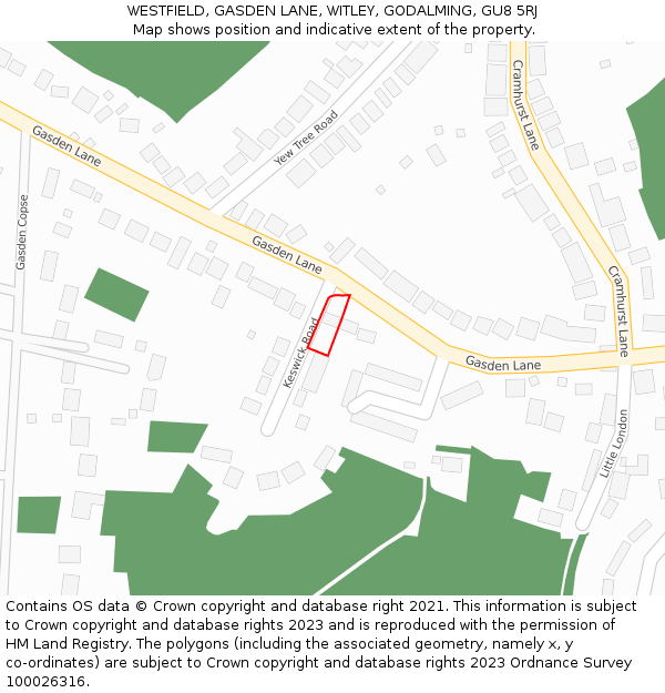 WESTFIELD, GASDEN LANE, WITLEY, GODALMING, GU8 5RJ: Location map and indicative extent of plot