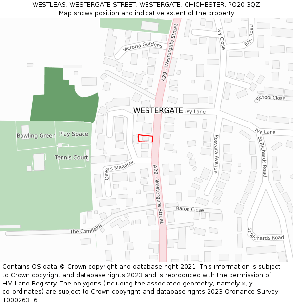 WESTLEAS, WESTERGATE STREET, WESTERGATE, CHICHESTER, PO20 3QZ: Location map and indicative extent of plot