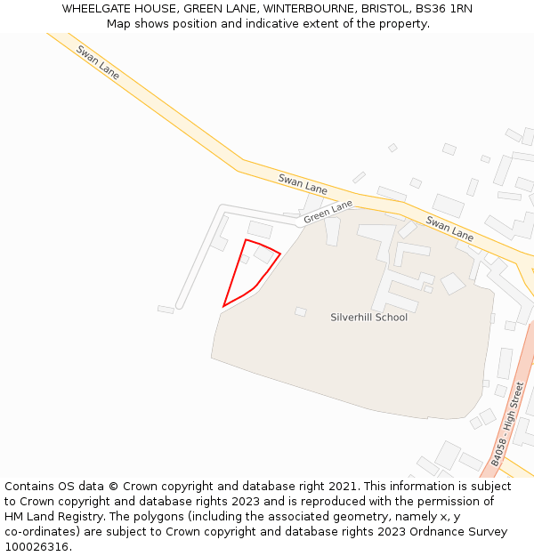 WHEELGATE HOUSE, GREEN LANE, WINTERBOURNE, BRISTOL, BS36 1RN: Location map and indicative extent of plot