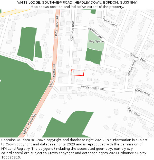 WHITE LODGE, SOUTHVIEW ROAD, HEADLEY DOWN, BORDON, GU35 8HY: Location map and indicative extent of plot