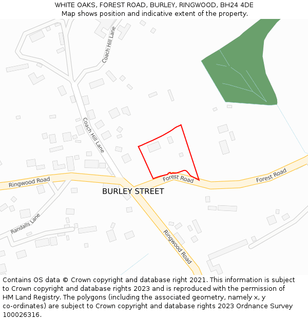 WHITE OAKS, FOREST ROAD, BURLEY, RINGWOOD, BH24 4DE: Location map and indicative extent of plot