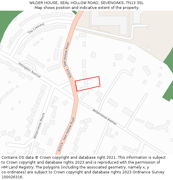 WILDER HOUSE, SEAL HOLLOW ROAD, SEVENOAKS, TN13 3SL: Location map and indicative extent of plot