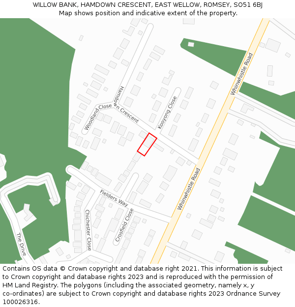 WILLOW BANK, HAMDOWN CRESCENT, EAST WELLOW, ROMSEY, SO51 6BJ: Location map and indicative extent of plot