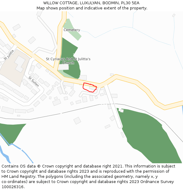 WILLOW COTTAGE, LUXULYAN, BODMIN, PL30 5EA: Location map and indicative extent of plot