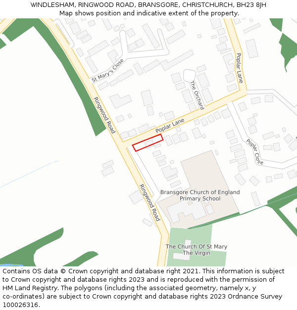 WINDLESHAM, RINGWOOD ROAD, BRANSGORE, CHRISTCHURCH, BH23 8JH: Location map and indicative extent of plot