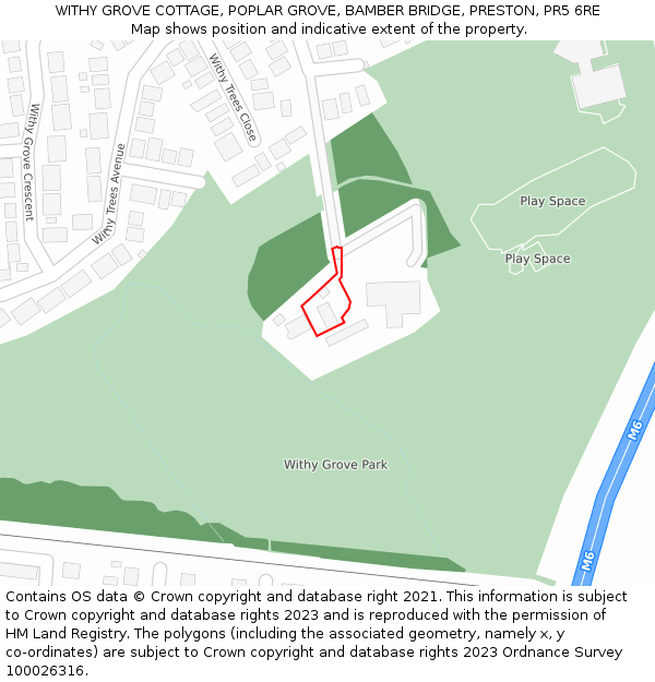 WITHY GROVE COTTAGE, POPLAR GROVE, BAMBER BRIDGE, PRESTON, PR5 6RE: Location map and indicative extent of plot