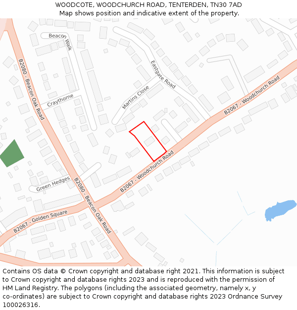 WOODCOTE, WOODCHURCH ROAD, TENTERDEN, TN30 7AD: Location map and indicative extent of plot