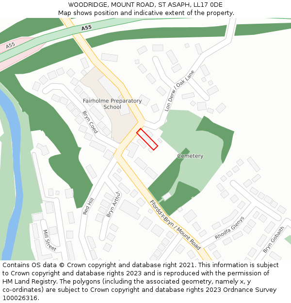 WOODRIDGE, MOUNT ROAD, ST ASAPH, LL17 0DE: Location map and indicative extent of plot