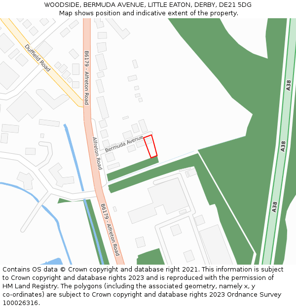 WOODSIDE, BERMUDA AVENUE, LITTLE EATON, DERBY, DE21 5DG: Location map and indicative extent of plot