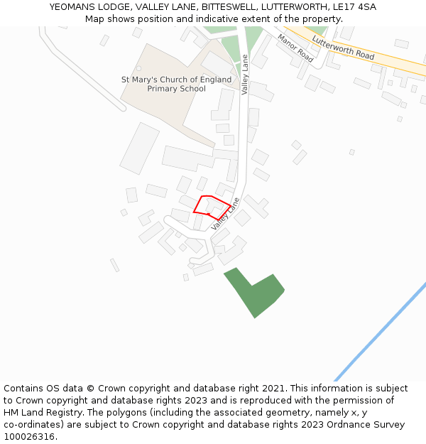 YEOMANS LODGE, VALLEY LANE, BITTESWELL, LUTTERWORTH, LE17 4SA: Location map and indicative extent of plot