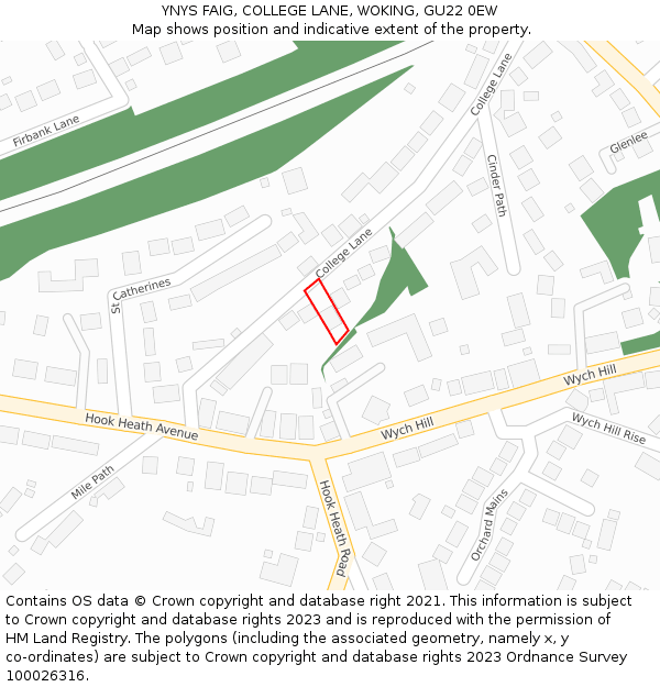 YNYS FAIG, COLLEGE LANE, WOKING, GU22 0EW: Location map and indicative extent of plot