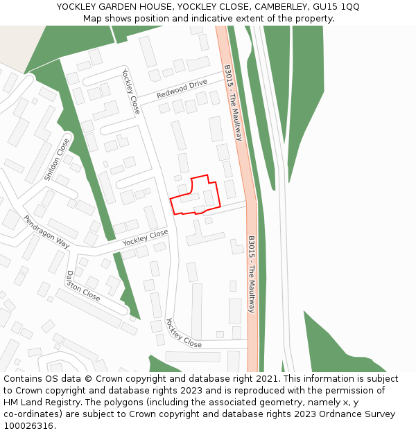 YOCKLEY GARDEN HOUSE, YOCKLEY CLOSE, CAMBERLEY, GU15 1QQ: Location map and indicative extent of plot