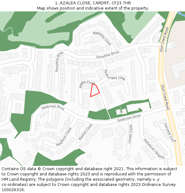 1, AZALEA CLOSE, CARDIFF, CF23 7HR: Location map and indicative extent of plot