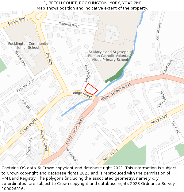 1, BEECH COURT, POCKLINGTON, YORK, YO42 2NE: Location map and indicative extent of plot