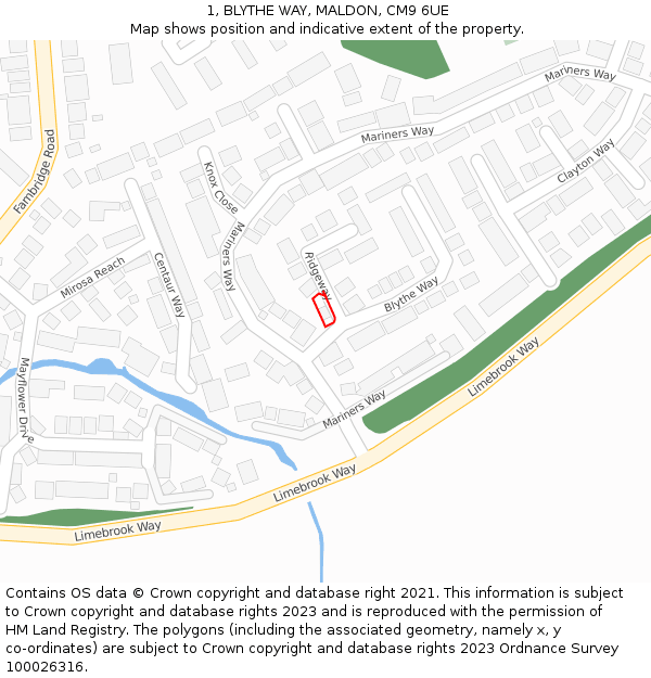 1, BLYTHE WAY, MALDON, CM9 6UE: Location map and indicative extent of plot