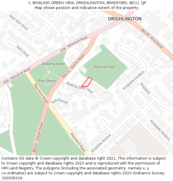 1, BOWLING GREEN VIEW, DRIGHLINGTON, BRADFORD, BD11 1JP: Location map and indicative extent of plot