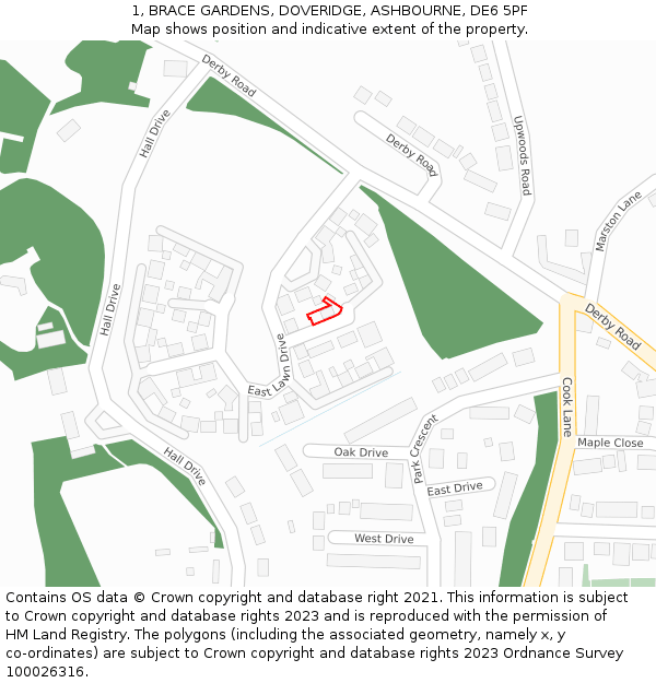 1, BRACE GARDENS, DOVERIDGE, ASHBOURNE, DE6 5PF: Location map and indicative extent of plot