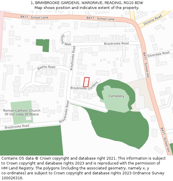 1, BRAYBROOKE GARDENS, WARGRAVE, READING, RG10 8DW: Location map and indicative extent of plot