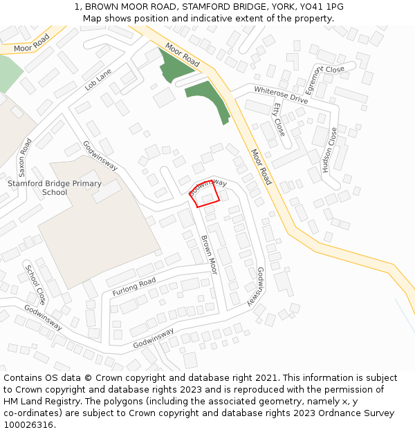 1, BROWN MOOR ROAD, STAMFORD BRIDGE, YORK, YO41 1PG: Location map and indicative extent of plot