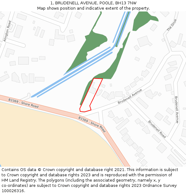 1, BRUDENELL AVENUE, POOLE, BH13 7NW: Location map and indicative extent of plot